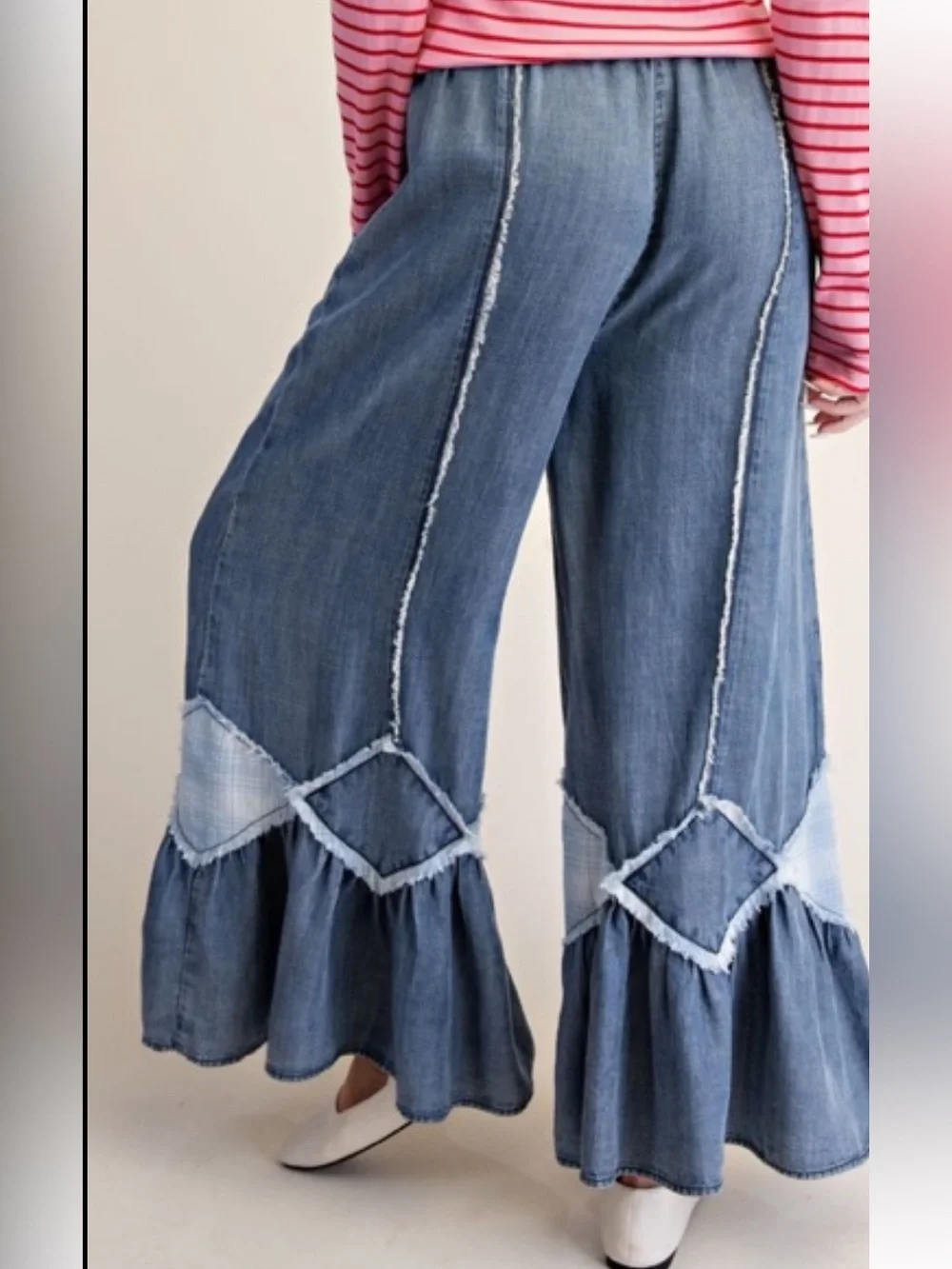 395 RUFFLE BOTTOM WASHED CHAMBRAY
PANTS - Picture 2 of 3